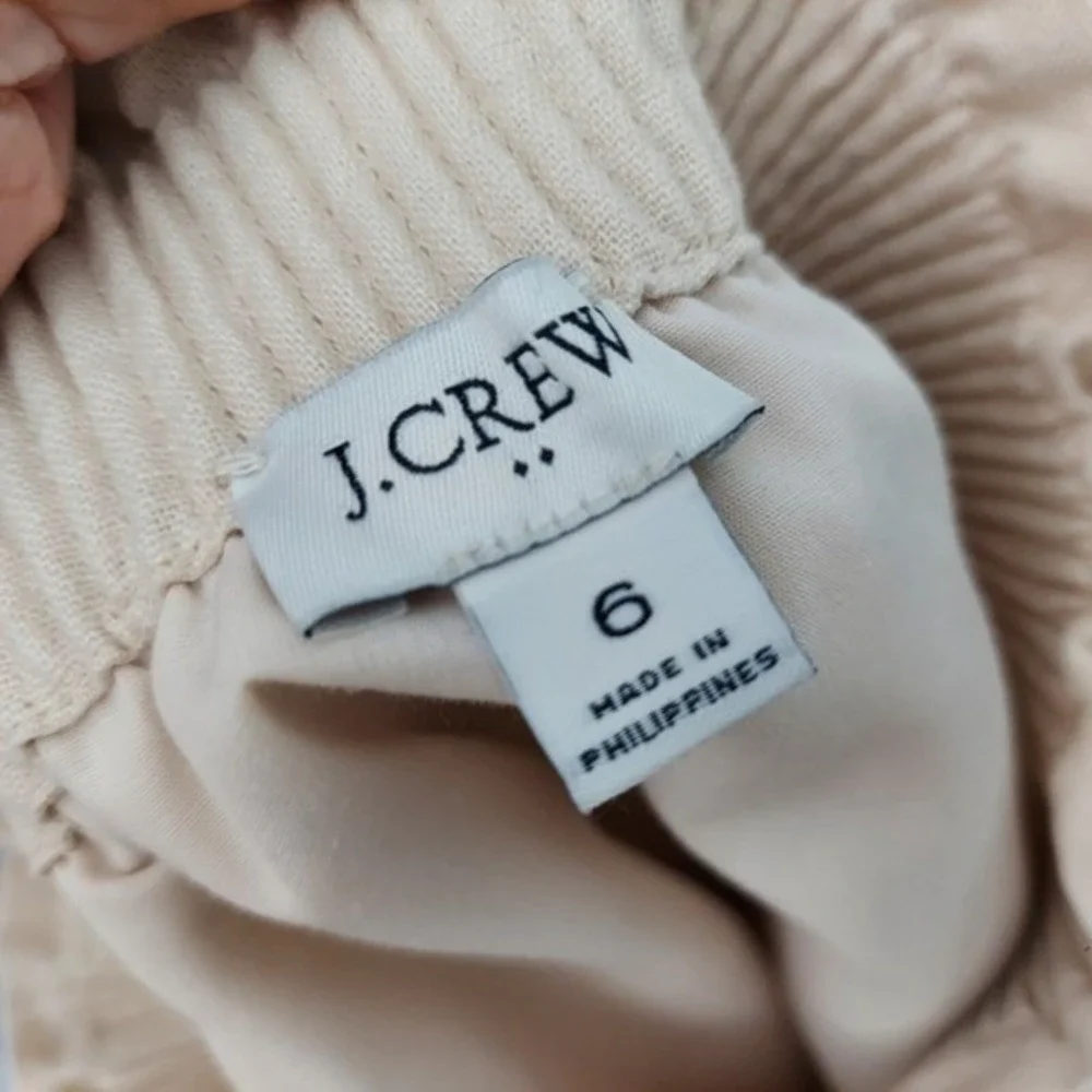 J.Crew Skirt Women 6‎ Beige Linen Paperbag Scallop Pocket Coastal Resort Mini